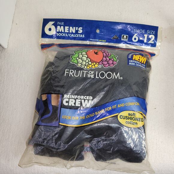 Vintage Hanes Fruit of the Loom Socks Mens Sz 6-12 Black Gray Cushioned Crew NWT - Picture 11 of 13